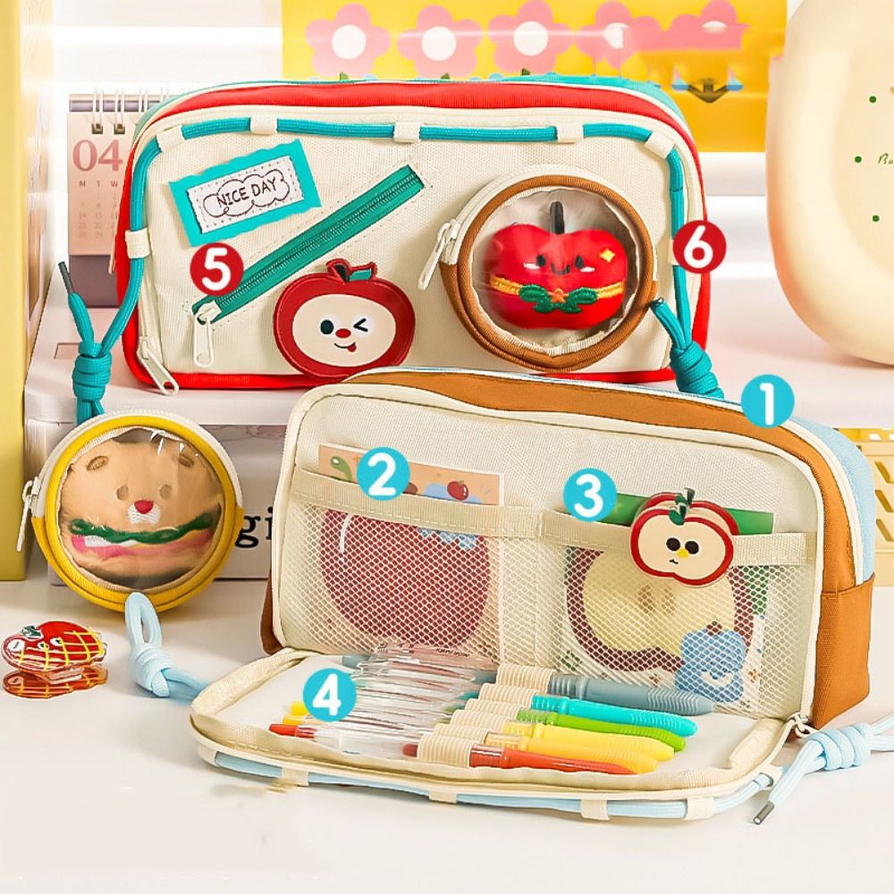 Aesthetic Large Pencil Case Pouch - Grande capacidade hambúrguer lápis caso estético