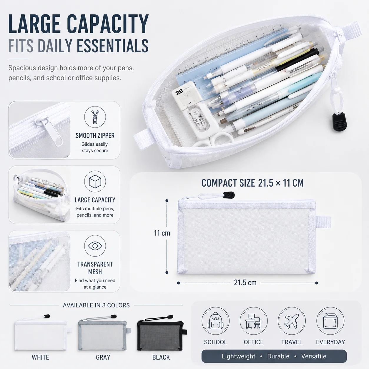 Estojo Transparente de Malha c - Clear Mesh Pencil Pouch For Exam avaliação e preço