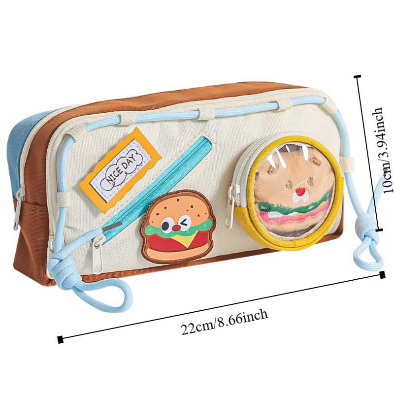 Grande capacidade hambúrguer l - Aesthetic Large Pencil Case Pouch avaliação e preço