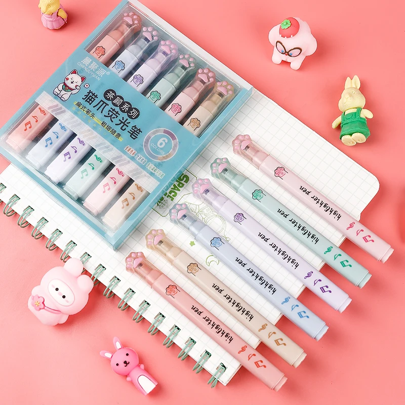 6 unidades/pacote kawaii gato  - Pastel Highlighter Set Double Ended avaliação e preço